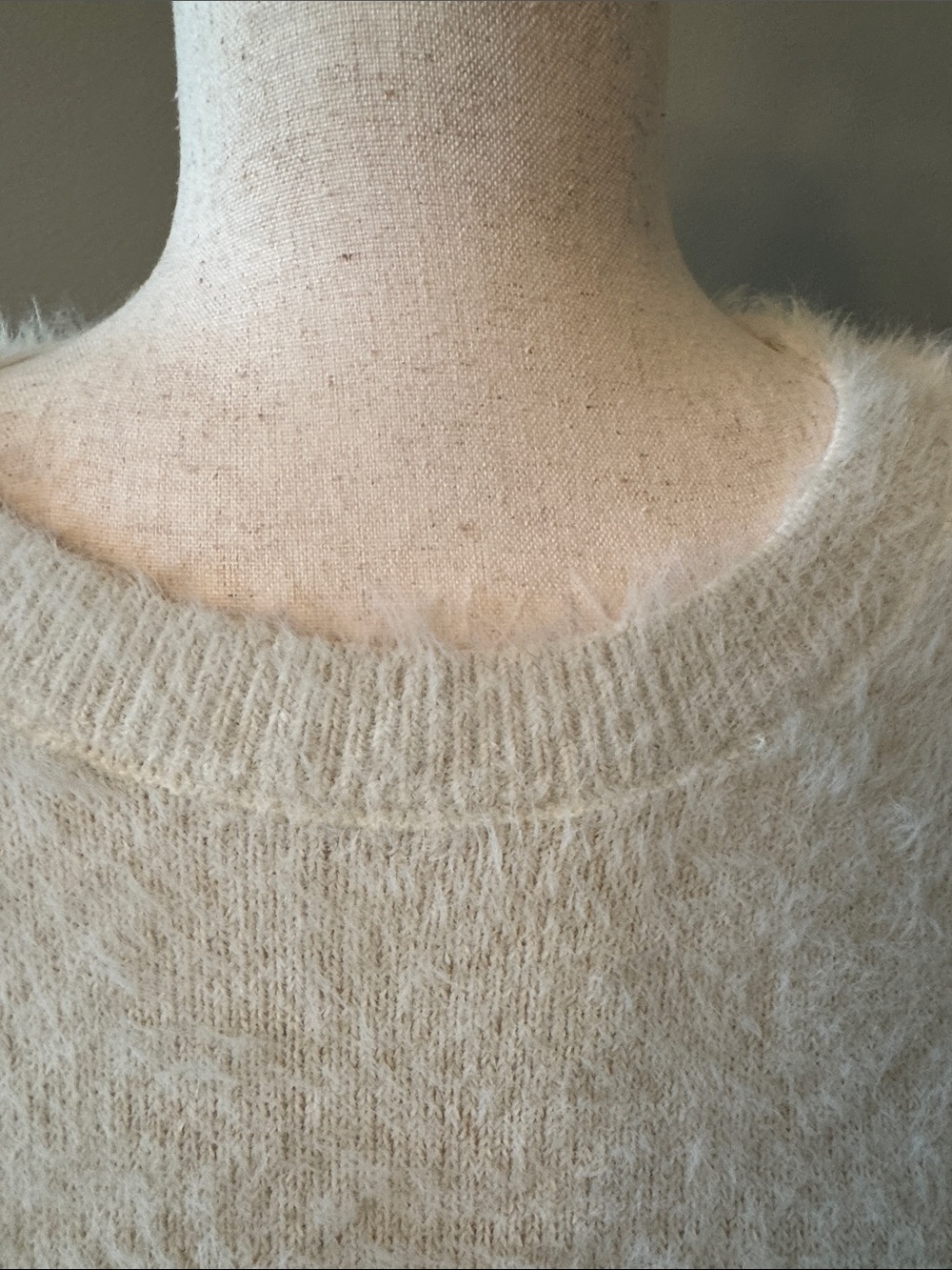 LOFT Fuzzy Crewneck Sweater in Cream - Picture 3 of 9